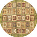 Round Machine Washable Abstract Brown Modern Rug, wshabs340brn