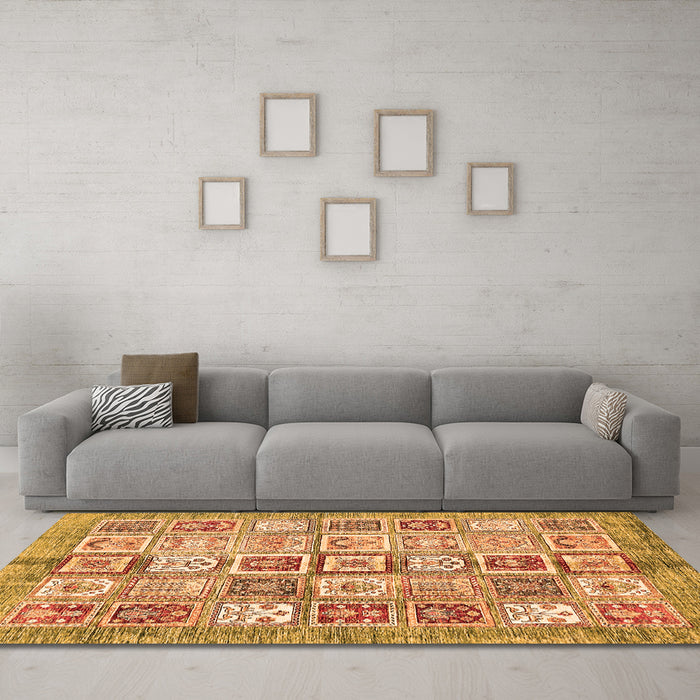 Machine Washable Abstract Orange Modern Area Rugs in a Living Room, wshabs340org