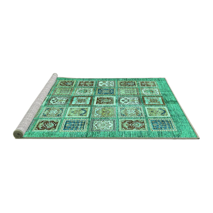 Sideview of Machine Washable Abstract Turquoise Modern Area Rugs, wshabs340turq