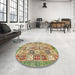 Round Abstract Saddle Brown Modern Rug in a Office, abs340