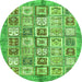 Round Machine Washable Abstract Green Modern Area Rugs, wshabs340grn