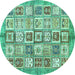 Round Machine Washable Abstract Turquoise Modern Area Rugs, wshabs340turq