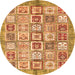 Round Machine Washable Abstract Orange Modern Area Rugs, wshabs340org