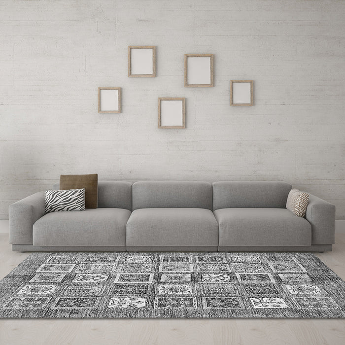 Machine Washable Abstract Gray Modern Rug in a Living Room,, wshabs340gry