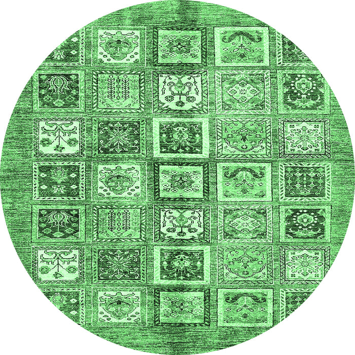 Round Abstract Emerald Green Modern Rug, abs340emgrn