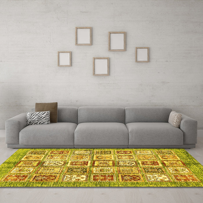 Machine Washable Abstract Yellow Modern Rug in a Living Room, wshabs340yw