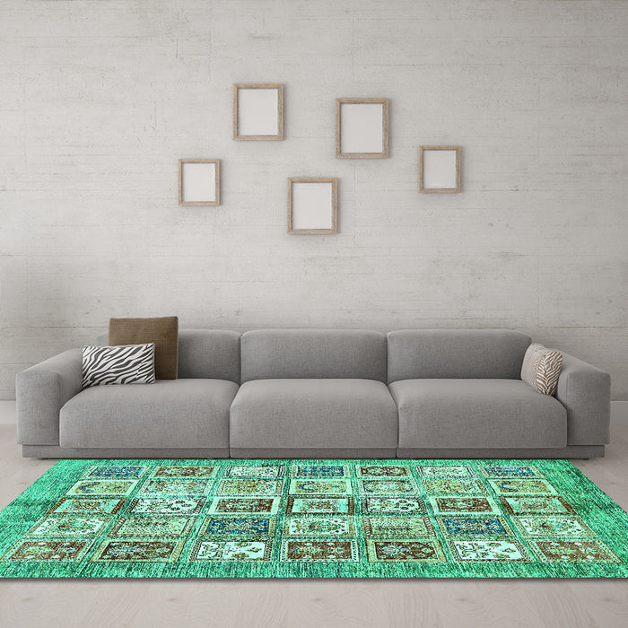 Machine Washable Abstract Turquoise Modern Area Rugs in a Living Room,, wshabs340turq