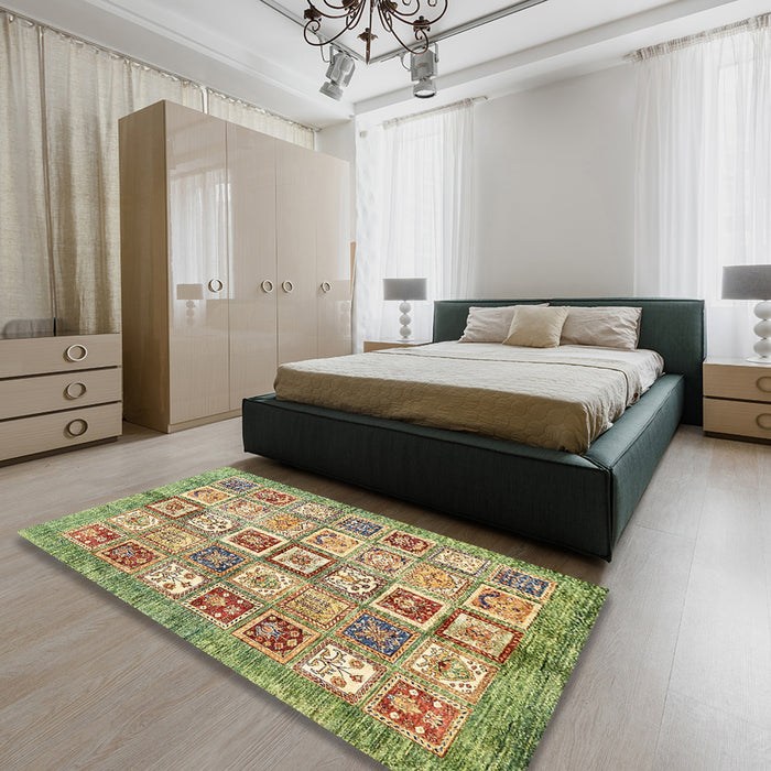 Abstract Saddle Brown Modern Rug in a Bedroom, abs340