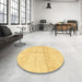 Round Abstract Bold Yellow Solid Rug in a Office, abs3412