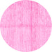 Round Machine Washable Solid Pink Modern Rug, wshabs3412pnk