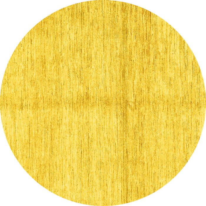 Round Machine Washable Solid Yellow Modern Rug, wshabs3412yw