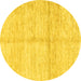 Round Machine Washable Solid Yellow Modern Rug, wshabs3412yw