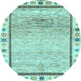 Round Abstract Light Blue Modern Rug, abs3413lblu