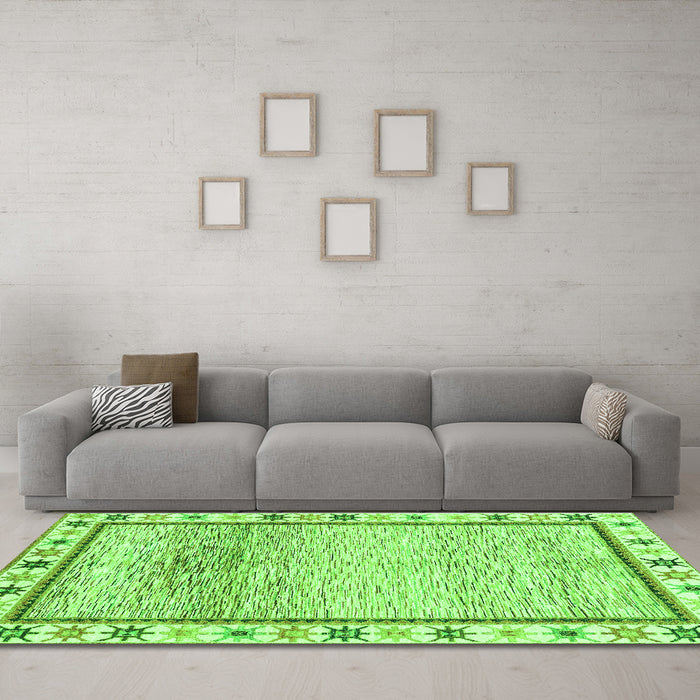 Machine Washable Abstract Green Modern Area Rugs in a Living Room,, wshabs3413grn