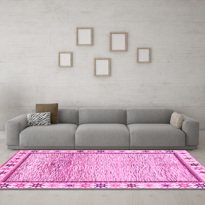 Machine Washable Abstract Pink Modern Rug in a Living Room, wshabs3413pnk