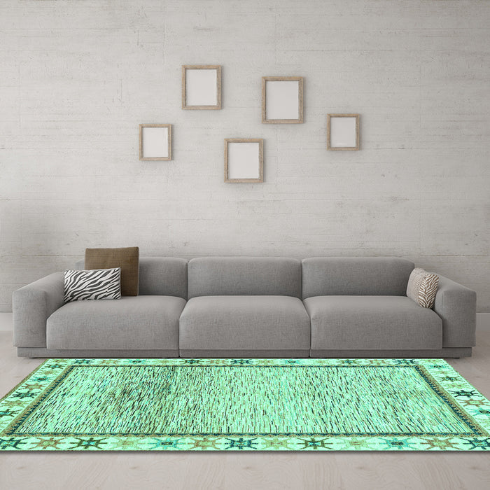 Machine Washable Abstract Turquoise Modern Area Rugs in a Living Room,, wshabs3413turq