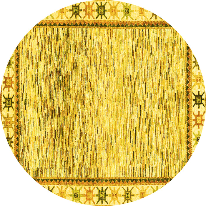 Round Abstract Yellow Modern Rug, abs3413yw
