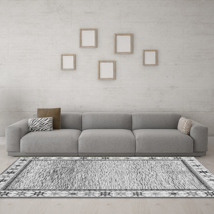 Machine Washable Abstract Gray Modern Rug in a Living Room,, wshabs3413gry