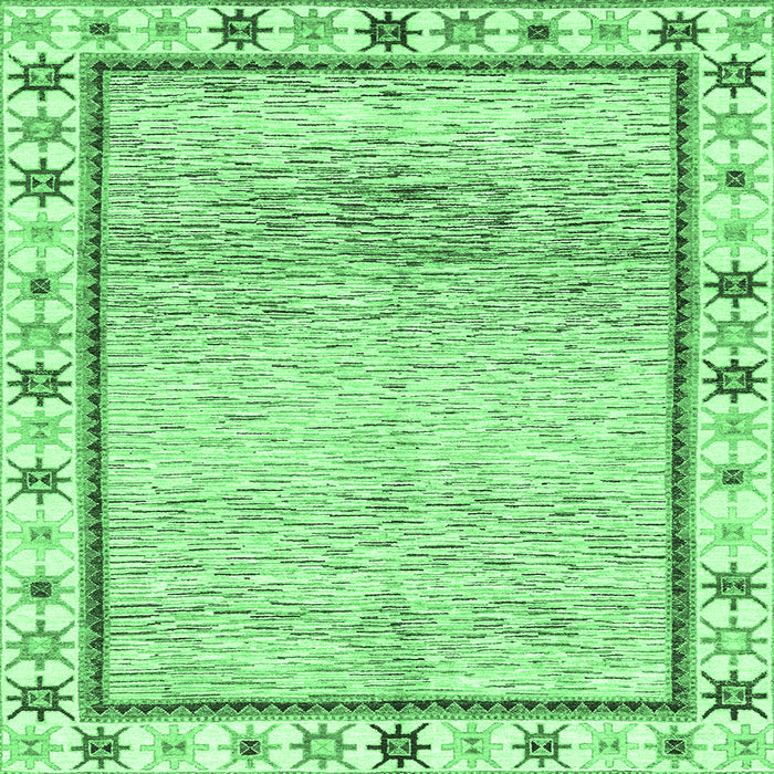 Square Machine Washable Abstract Emerald Green Modern Area Rugs, wshabs3413emgrn