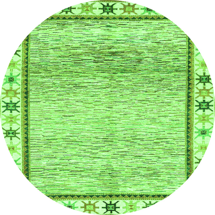 Round Machine Washable Abstract Green Modern Area Rugs, wshabs3413grn