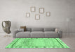 Machine Washable Abstract Emerald Green Modern Area Rugs in a Living Room,, wshabs3413emgrn