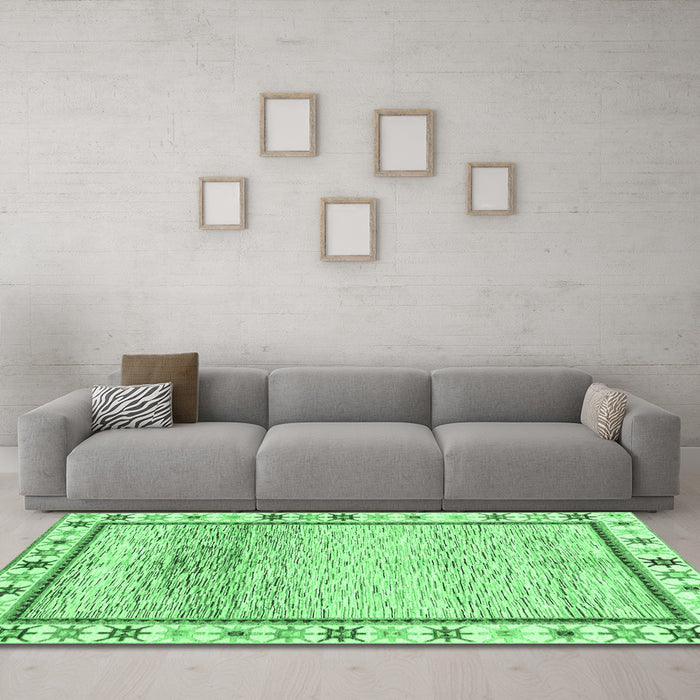 Machine Washable Abstract Emerald Green Modern Area Rugs in a Living Room,, wshabs3413emgrn