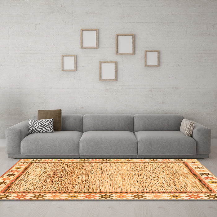 Machine Washable Abstract Orange Modern Area Rugs in a Living Room, wshabs3413org