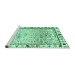 Sideview of Machine Washable Abstract Turquoise Modern Area Rugs, wshabs3413turq