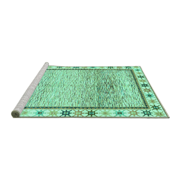 Sideview of Machine Washable Abstract Turquoise Modern Area Rugs, wshabs3413turq