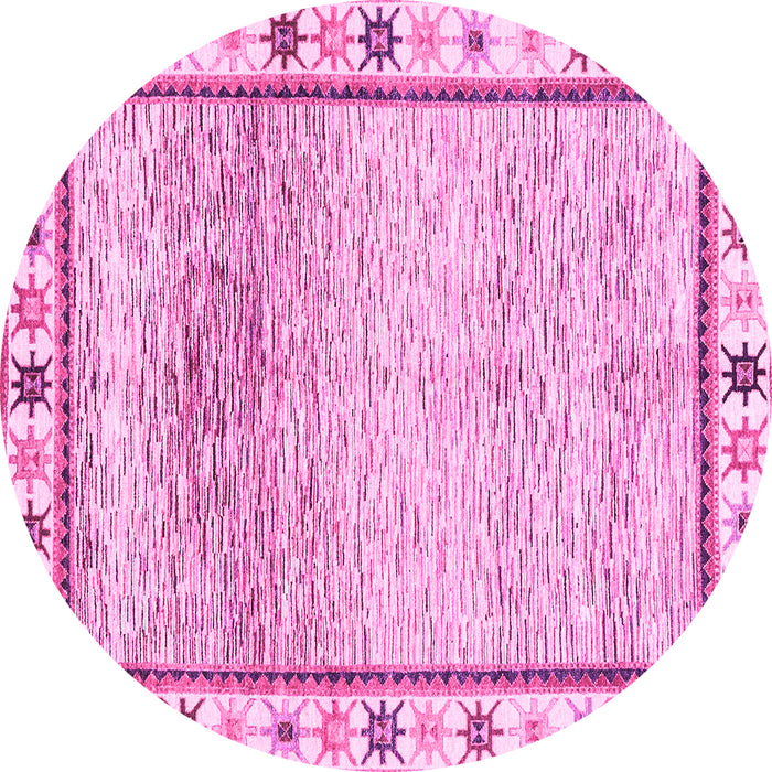 Round Machine Washable Abstract Pink Modern Rug, wshabs3413pnk