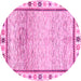 Round Machine Washable Abstract Pink Modern Rug, wshabs3413pnk