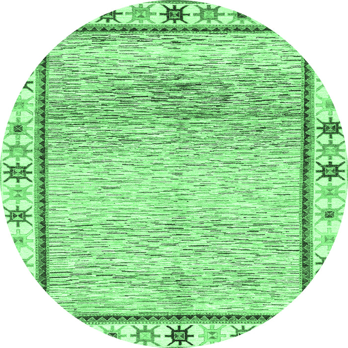 Round Machine Washable Abstract Emerald Green Modern Area Rugs, wshabs3413emgrn
