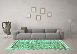 Machine Washable Abstract Turquoise Modern Area Rugs in a Living Room,, wshabs3414turq