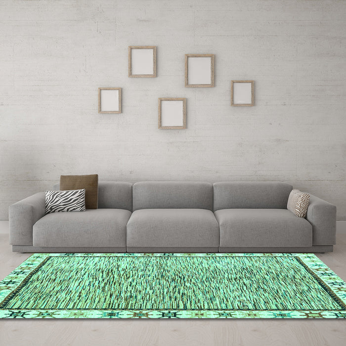 Machine Washable Abstract Turquoise Modern Area Rugs in a Living Room,, wshabs3414turq
