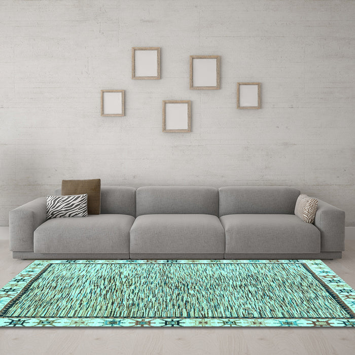 Machine Washable Abstract Light Blue Modern Rug in a Living Room, wshabs3414lblu