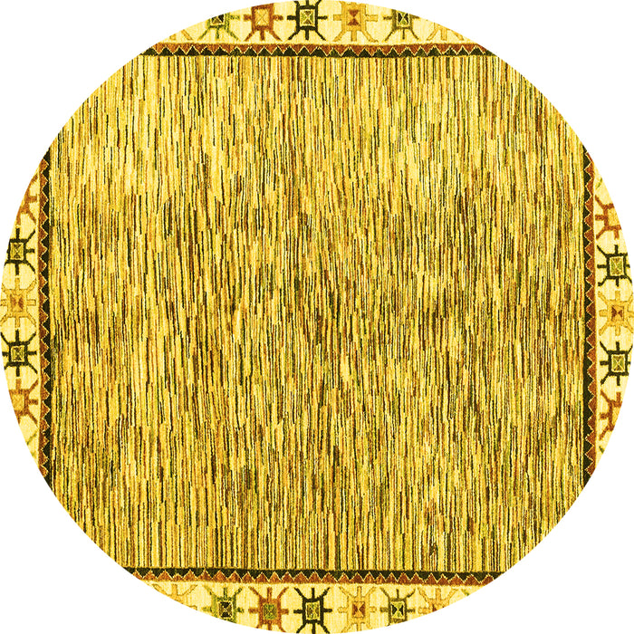 Round Abstract Yellow Modern Rug, abs3414yw