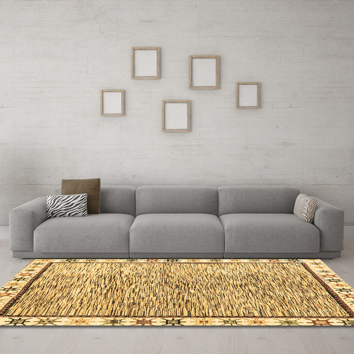 Machine Washable Abstract Brown Modern Rug in a Living Room,, wshabs3414brn