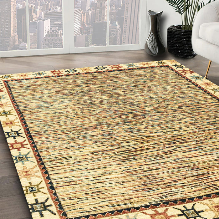 Abstract Mustard Yellow Modern Rug in Family Room, abs3414