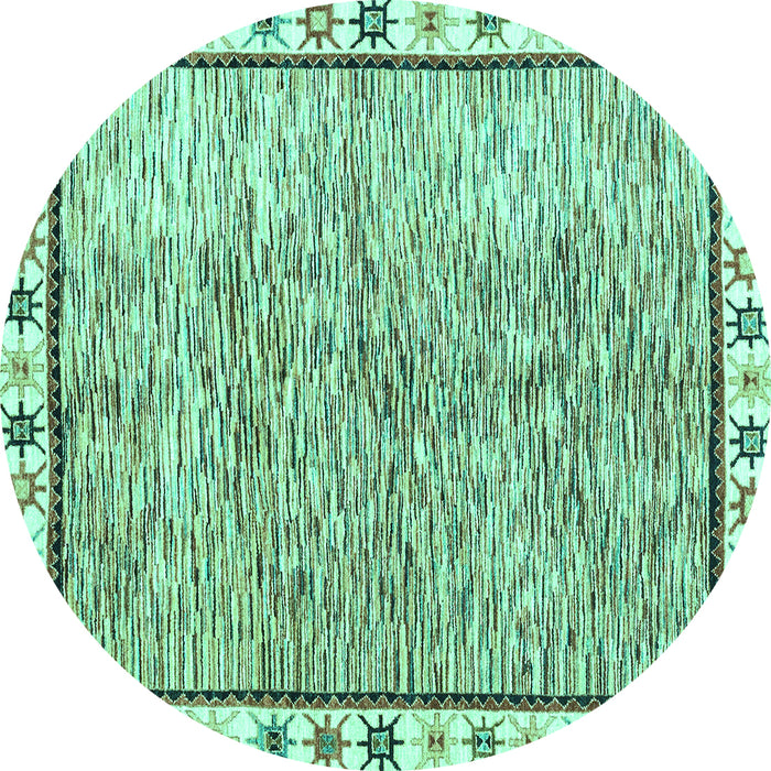 Round Machine Washable Abstract Turquoise Modern Area Rugs, wshabs3414turq