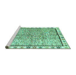 Sideview of Machine Washable Abstract Turquoise Modern Area Rugs, wshabs3414turq