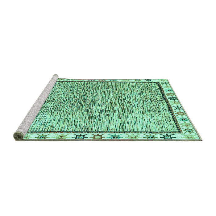 Sideview of Machine Washable Abstract Turquoise Modern Area Rugs, wshabs3414turq