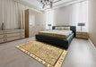 Abstract Mustard Yellow Modern Rug in a Bedroom, abs3414