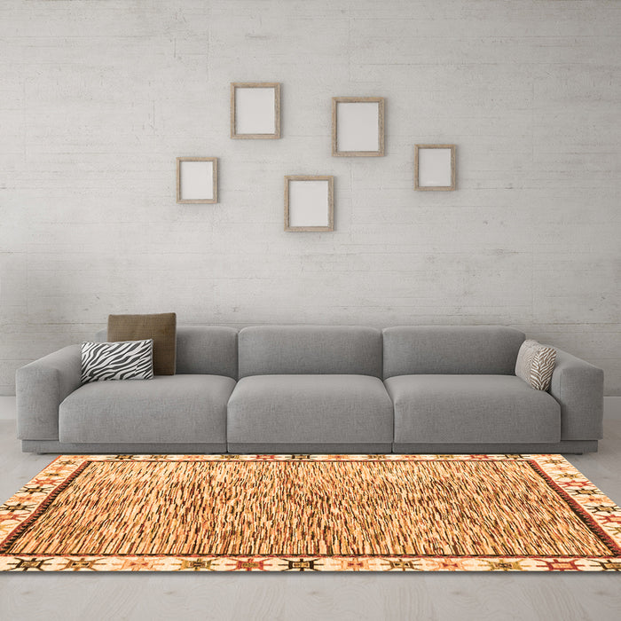 Machine Washable Abstract Orange Modern Area Rugs in a Living Room, wshabs3414org