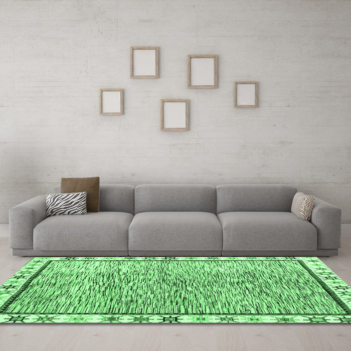 Machine Washable Abstract Emerald Green Modern Area Rugs in a Living Room,, wshabs3414emgrn