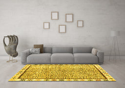 Machine Washable Abstract Yellow Modern Rug in a Living Room, wshabs3414yw