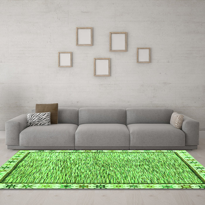 Machine Washable Abstract Green Modern Area Rugs in a Living Room,, wshabs3414grn