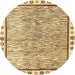 Round Machine Washable Abstract Mustard Yellow Rug, wshabs3414