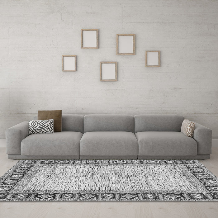 Machine Washable Abstract Gray Modern Rug in a Living Room,, wshabs3415gry