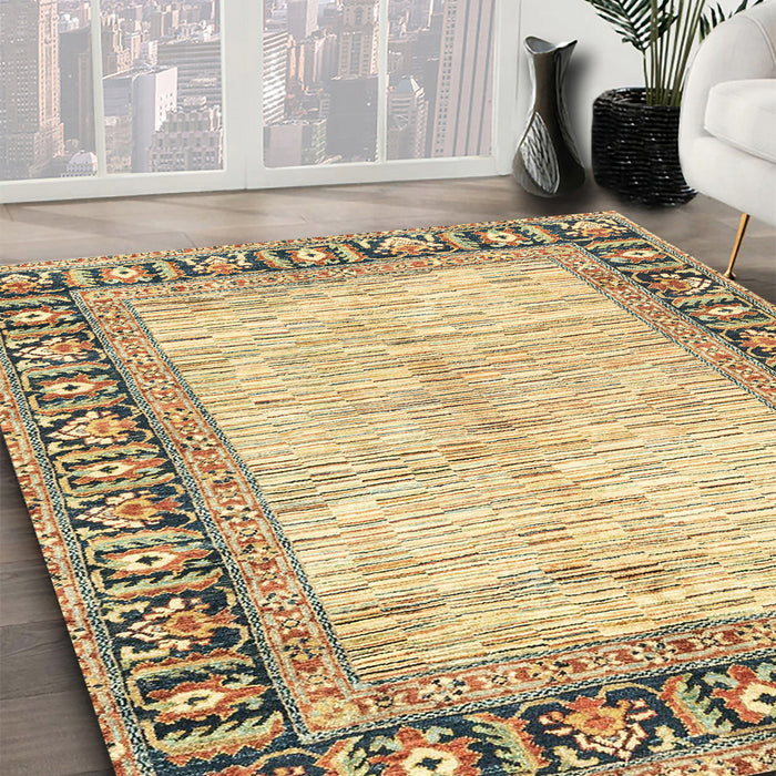 Machine Washable Abstract Brown Gold Rug in a Family Room, wshabs3415