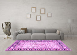 Machine Washable Abstract Purple Modern Area Rugs in a Living Room, wshabs3415pur